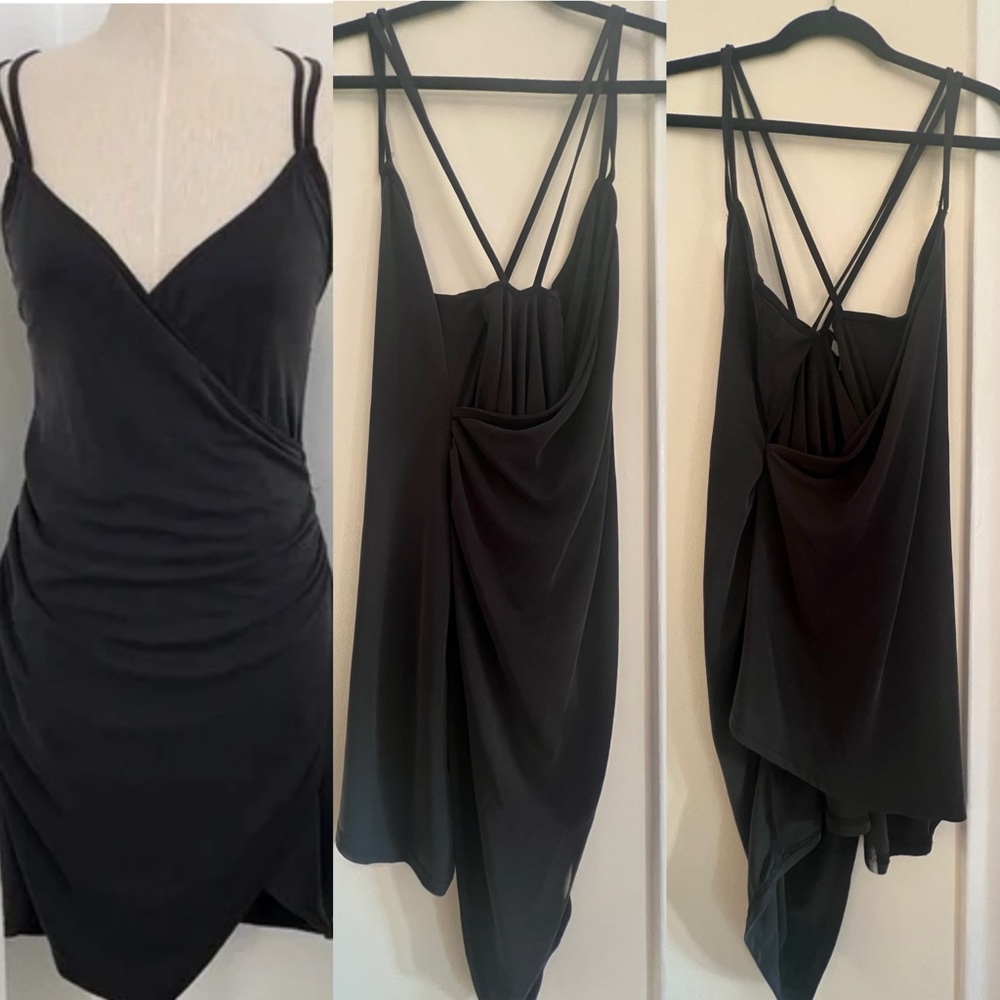 Tobi Black Asymmetrical Ruched Slip Dress